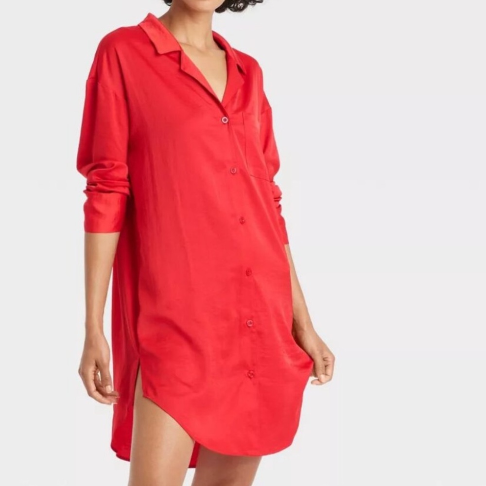 Auden Red Satin Notch Collar Nightgown